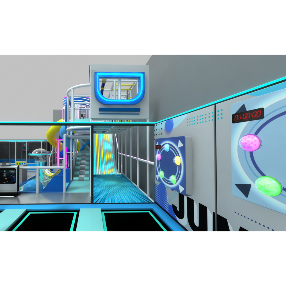 Futuristic Space Themed Indoor Playground with Neon Lights & Multi-Functional Zones