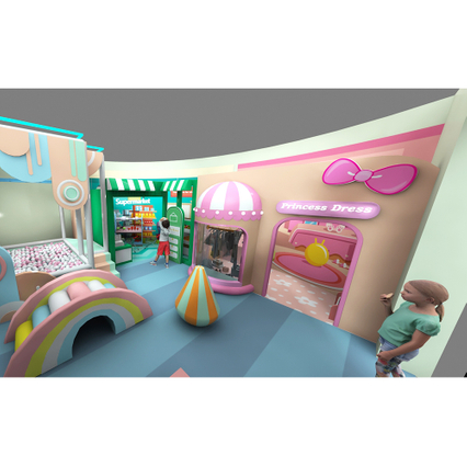 Macaron Blue Themed Indoor Playground | Interactive Soft Play with Role-Play Town