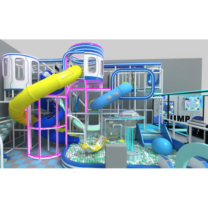 Futuristic Space Themed Indoor Playground with Neon Lights & Multi-Functional Zones
