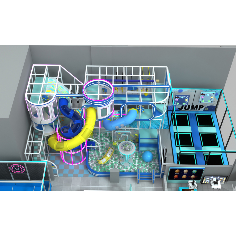 Futuristic Space Themed Indoor Playground with Neon Lights & Multi-Functional Zones
