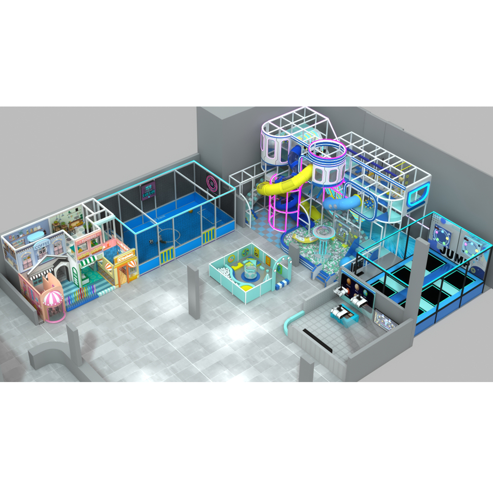 Futuristic Space Themed Indoor Playground with Neon Lights & Multi-Functional Zones